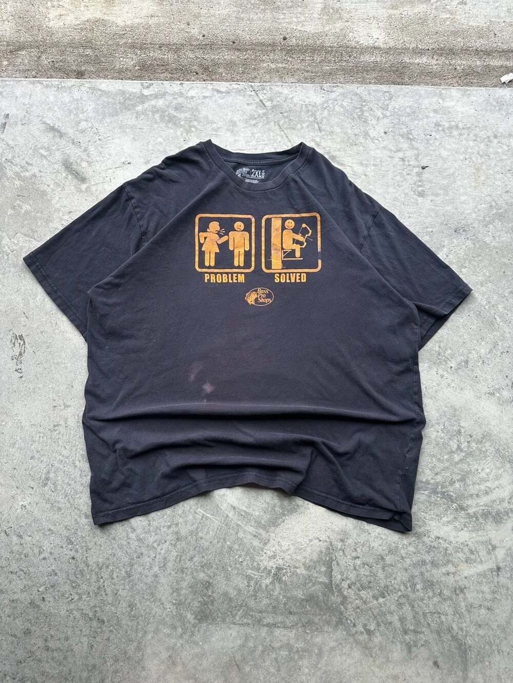 Bass Pro Shops Problem Solved T-Shirt Size 2XL Black Graphic Tee